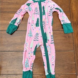 Little Sleepies Pink and Teal Tree Pattern Footie